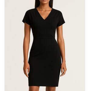 Peruvian Connection Short Black Dress V Neck Size Small Stretchy Minimalist Chic